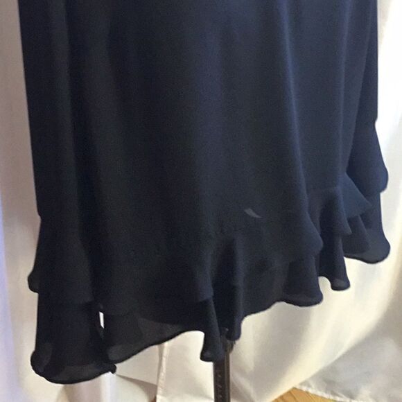 ANA semi sheer black blouse with ruffled button & sleeves in size L NWOT - Picture 3 of 10